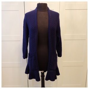 Anthropologie Navy Ruffles long open cardigan